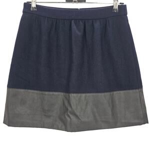 J. Crew Factory Womans size 6 Faux Leather Navy Wool Blend Mini Skirt A-Line